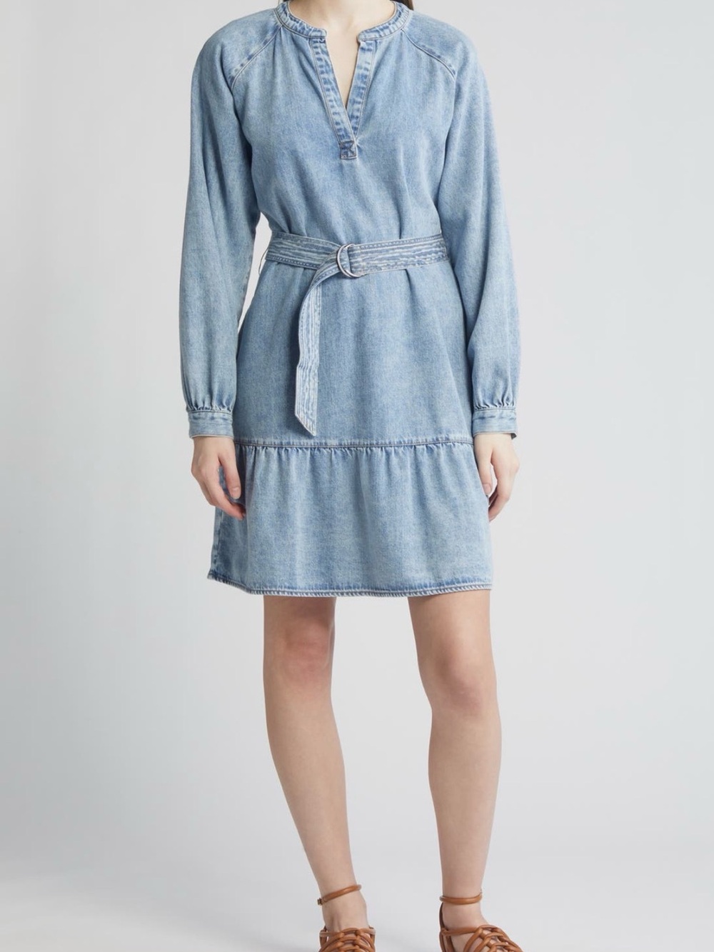 Rails Lila Long Sleeves Belted Denim Dress, Faded Indigo, Size XS
